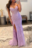 Pretty Mermaid Strapless Corset Lace Prom Dress with Slit HZ1214