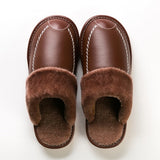Niulatu Men Winter Leather Slippers Bedroom Cotton Slippers Male Waterproof Thick Plus Velvet Indoor Warm House Home Slippers Shoes DJSE