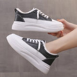 Niulatu Ladies Vulcanized Shoes Plus Fleece Thickened White Thick Sole Sneakers Furry Women's Shoes Short Boots Plush DJSE