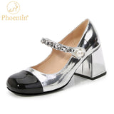 Niulatu Mary Jane Shoes Ladies high Heels square toe Silver pumps Woman party dress retro shoes big size 34-42 FT1585 DJSE