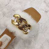 Niulatu Size Plush Furry Fluffy Women Slippers White Flat Outdoor Autumn Shoes Fashion Chain Fur Slipper Slip on Woman Mules DJSE