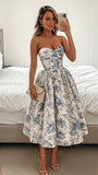 Niulatu Print Floral A Line Sweetheart Neck Satin Homecoming Dress Wedding Guest Dress HZ0113