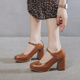 Niulatu Women Shoes Woman Slip on Shallow Buckle Strap Casual Shoes Thick High Heels Plus SizeSolid Leather Pumps shoes DJSE