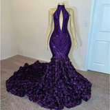 Niulatu Sequin Prom Dresses Mermaid Luxury for Black Girl High Neck with Flowers Women Evening Gowns for Wedding Gala Dress HZ1007