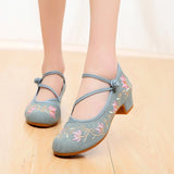 Niulatu Women All-match Embroidered Shoes Ladies Dance Wedding Shoes Ethnic Style Hanfu Mid-heel Pumps DJSE
