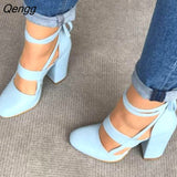 Niulatu Plus Size 35-43 Women Heels Chaussures Femme Gladiator Summer High Heels For Party Wedding Shoes Women Thick Heels DJSE