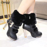Niulatu Women Boots Christmas Ankle Boots High Heels Ladies Shoes Femme Warm Elegant Short Boots Red Black Shoes Plus Size DJSE