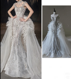 Niulatu Mermaid Strapless Neckline Sequin White Tulle Wedding Dresses SD1753