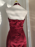 Niulatu Sheath V neckline Satin Homecoming Dresses Burgundy Birthday Outfits SD375