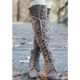 Niulatu Brand Chunky Heel Lace Up Vintage Women Knee High Boots Designer Comfy Walking Cowboy Ladies Shoes Footwear DJSE