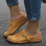 Niulatu Women Sandals Buckle Retro Style Women Flat Sandals Rubber Shoes 2025Comfortable Hollow out flowers Leather Slides Outdoor Shoes DJSE