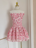 Niulatu A line Strapless Sleeveless Pink Floral Party Dress Short Birthday Outfits SD381