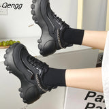 Niulatu Sneaker Boots Spring Women Casual Shoes Metal Chain Design 7cm High Heels Lace Up Shoes For Woman Ankle Boots DJSE