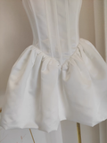Niulatu A Line Straps White Satin Vacation Dresses Short Birthday Dress SD238