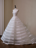 Niulatu Ball Gown Strapless Appliques White Organza Satin Prom Dress Wedding Dresses HZ0113