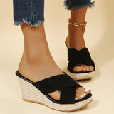 Niulatu Wedge Slippers For Women Weave Thick Soled Peep Toe Sandals Woman Plus Size Casual Beach Flip Flops Platform Shoes DJSE