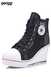 Niulatu Women's Wedge Mesh Casual Shoes Fashion Black White Pink Stealth Increase Breathable High-top Sneakers DJSE