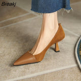 Niulatu Women Pumps Pointed Toe Boat Shoes High Heels Dress Shoes Black Toe Patchwork Pump Office Lady Shoes Zapatos Mujer DJSE