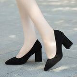 Niulatu Women Pumps Thick High Heels 5cm Dress Work Ladies Shoes Rough Flock Ankle Thick Heel Women Shoes Square Heel Shoes DJSE