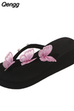 Niulatu Women Sandals Summer Platform Wedge Beach Indoor Slippers Rhinestone Butterfly Flip Flops Shoes Female Elegant Slides Plus Size DJSE
