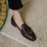 Niulatu Women's PU Material Leather Shoes Retro Bow Loafers Women's Shoes Low-heeled Shoes Women's Elegant Casual Office DJSE