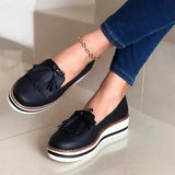 Niulatu Round Toe PU Ladies Loafers Shoes Slip on Rubber Platform Shoes Women Vulcanized Shoes Woman Autumn Sneakers Female Wedges DJSE