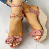 Niulatu Strap Women Sandals Platform Wedges High Heel Flock Butterfly Peep Toe Fashion Female Ladies Shoes Zapatos De Mujer DJSE