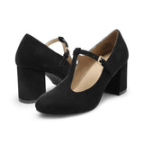 Niulatu Low Chunky Heels for Women Pumps T-Strap Mary Jane Pumps Wedding Dress Shoe Elegant Medium Heel Women's Shoes DJSE