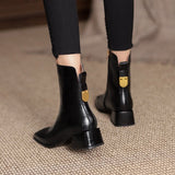 Niulatu Women Short Boots Square Toe Zipper Mid Square Heel Ladies Boots Office Lady Gentle Solid Color Patent Female Shoes DJSE