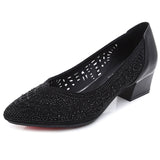 Niulatu 2025 New Summer Fashion Pumps Cut-outs Women Crystal Casual Ladies Shoes High Heels Tenis Feminino Genuine Leather DJSE