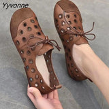 Niulatu Comfortable Leather Handmade Shoes Flat-heeled Soft-soled Shoes Female Hollow Sandals Women Casual Flats Shoes DJSE