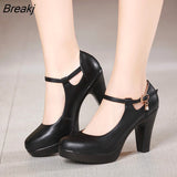 Niulatu Leather shoes Women Round Toe Pumps Sapato feminino High Heels Fashion Black Work Shoe Plus Size DJSE