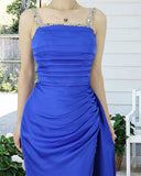 Niulatu Straps Royal Blue Long Prom Dress with Slit and HZ1007