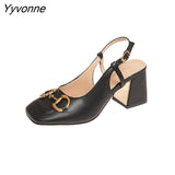 Niulatu Women's High Heels 2025 Autumn New French Retro Horse Street Buckle Square Toe Shallow Mouth Thick Heel Large Size Shoes DJSE