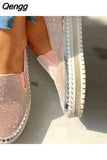 Niulatu Women Autumn Sequined Round Toe Flats Sneakers Luxury Glitter Crystal Slip On Loafers Platformvulcanized Shoes Sewing Lazy Shoes DJSE