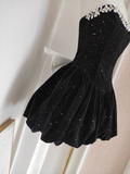 Niulatu A Line Strapless Black Velvet Ruffles Vacation Dresses Short Birthday Outfits SD337