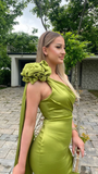 Niulatu Sheath Long Party Prom Dress Olive Green One Shoulder Prom Evening Dress HZ1007