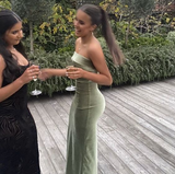 Niulatu Mermaid Sleeveless Strapless Velvet Long Prom Dress HZ0113