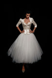 Niulatu A Line Long Sleeve White Tulle Satin Homecoming Dress Birthday Dress HZ0113
