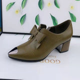 Niulatu Women Classic Black Bow Tie Medium Heel Slip on Spring Shoes Lady Fashion Sweet Blue Party High Heel Shoes DJSE