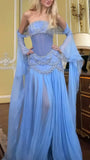 Niulatu A Line Off The Shoulder Maxi Long Party Light Blue Chiffon Prom Dresses Evening Dress SD2395
