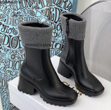 Niulatu Women PVC Rainboots Chunky Heel Height Increasing Short Boots Thick Sole Motorcycle Ankle Boots For Women Rain Shoes DJSE