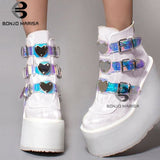 Niulatu Dropshipping INS Hot Brand High Platform Ankle Boots Women 2025 Fashion PVC Strap Decorating High Wedges Shoes Woman DJSE