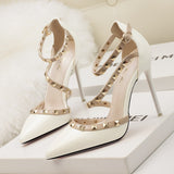Niulatu with Thin 10CM Heel High Heel Shallow Pointed Head Rivet Hollow Word Belt PUMPS Simple Women's Shoes DJSE