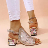 Niulatu Women Summer Fashion Mid Heels Peep Toe Shoes for Women Glitter Sandals Ladies Buckle Strap Bling Rhinestone Sandals DJSE