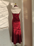 Niulatu Sheath V neckline Satin Homecoming Dresses Burgundy Birthday Outfits SD375