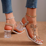 Niulatu Women Sandals 2025 Summer Crystal Flower Decoration Chunky Heel Peep Toe Back Strap Elastic Band Elegant Fashion Women's Shoes DJSE