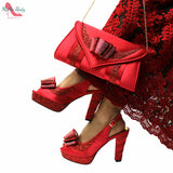 Niulatu New Arrivals Fashionable African Women Shoes Matching Bag Set in Black Color Comfortable Heels with Platform for Wedding DJSE