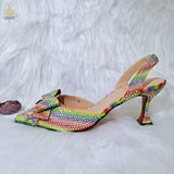 Niulatu 2025 New Fashion Full Of Crystal Decoration Style Rainbow Glass Heel Friends Party Shoes Ladies Shoes And Bag For Party DJSE