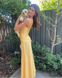 Niulatu Strps Yellow Slit Long Prom Dress HZ0113